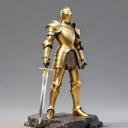 knight in shiny gold armor holding diamond sword standing on a rock 8k,detailed, cinematic, concept art, arstation
