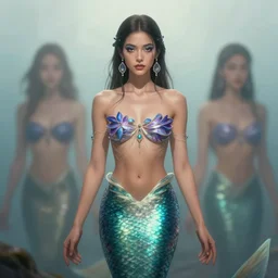 portrait of mermaid, latina, rule of thirds, haze, intricate, anime, symmetrical!!, makeup, loreal, maybelline, sephora, trending on artstation, art by greg rutkowski and rachel suggs and artgerm, filmic, vsco, concept art, digital painting, depth of field, cg society, elegant, model