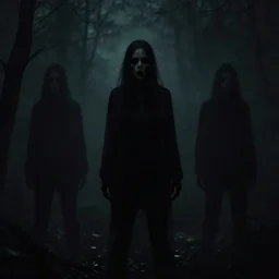 very scary barely visible creatures that resemble humans standing in the dark