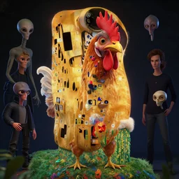 alien chicken, hyper detailed, digital art, trending in artstation, cinematic lighting, studio quality, smooth render, unreal engine 5 rendered, octane rendered, art style by klimt and nixeu and ian sprigger and wlop and krenz cushart.