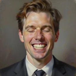 eyeteeth. a portrait of a man in a suit with a face made entirely of teeth. eyeless. oil on canvas by james gurney