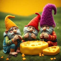 oompa loompas eating a large wheel of cheese,