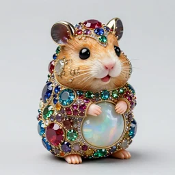 cute hamster statue, made of ornate gemstones, ruby sapphire emerald opal onyx, hamster is gems