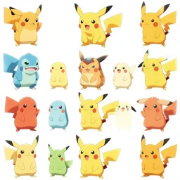 zoomed in sprite sheet, collection of cute pokemons, anime, illustration, character concept art, character modeling, each sprite is a different character, full page grid sprite sheet, science fiction, rich colors