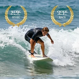 Bird surfing on a surfboard, high detail photo, 8K, very beautiful, award winning