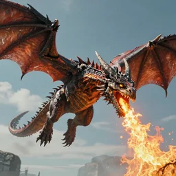 Unrealistically realistic dragons in the sky ::2.3, spew hyperreal fire ::0.5 unreal engine, ultra 8k quality