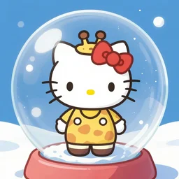 giraffe dressed as hello kitty inside a glass snowball, digital art