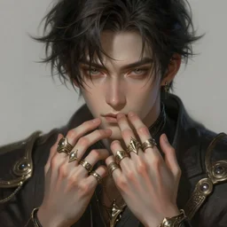 young man 6 5 5 5 with rings on all his fingers deep focus d & d fantasy intricate elegant highly detailed digital painting artstation