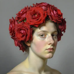 twisted head, head made of roses, portrait by jenny saville