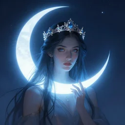 Artemixel, the modern reincarnation of the old selenium god of hunt, also known as Artemis the Selene, carrying the celebrated Crown of the Crescent Moon, wich its usual bright and slightly bluish crescent like the brightness of the night. Portrait by Marc Simonetti, digital concept art