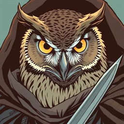 a portrait of an owl knight, comicbook art, in the style of mike mignola, stylized, fantasy,