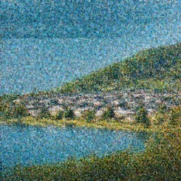 a photo of a village close to a lake