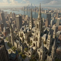 view of downtown new york from the upper bay as a medieval city, digital art, medieval, fantasy, highly detailed, intricate, beautiful, concept art, art by julien gauthier, trending on artstation