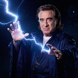 danny devito as a space wizard shooting lightning out of his hands, official photo, photorealistic