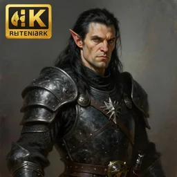 character design, portrait of a attractive male orc, with long black hair and proeminent cheekbones, medieval, dark armor, painting by wlop, nixeu and greg rutkowski, beautiful, cgsociety, semirealism, artstation, octane render, sharpness, 8 k, golden ratio