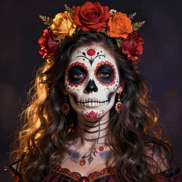 illustration of a sugar skull day of the dead girl, art by natalie shau