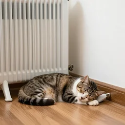 a cat sleeping near a heater