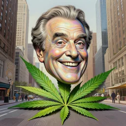 anthropomorphic head in iridescent happyiron danny devito stomping new york, intricate, elegant, highly detailed cannabis leaf, wide angle, digital painting, artstation, concept art, sharp focus, illustration, art by artgerm, bob eggleton, stephen hickman, richard corben, wayne barlowe, greg rutkowski, alphonse mucha, 8 k