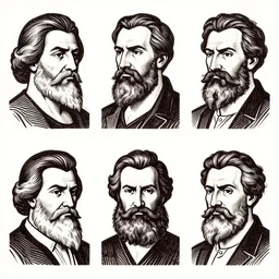 thumbnails of stylized woodcuts of beard styles. italy 1 9 2 2