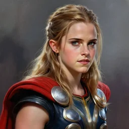 emma watson as thor, digital painting, extremely detailed, 4 k, intricate, brush strokes, mark arian, artgerm, bastien lecouffe - deharme