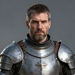 head portrait, full faced, 45 years old men, strict, militaristic, medieval light armor, high detail, digital art, medieval fantasy