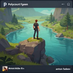 man standing on top of a rock next to a river, a screenshot by anton fadeev, featured on polycount, fantasy art, 2 d game art, concept art, official art