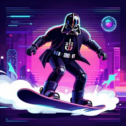 vaporwave, vector graphics, synthwave, neon, vader snowboarding