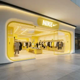 beautiful national geographic photo. bright and warm futuristic retail shop by nike, concrete floors, black walls. by greg rutkowski, 4 k, extreme details