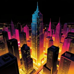 a beautiful artwork illustration, cyberpunk city, high contrast, high contrast, high contrast, vibrant colors, vivid colors, high saturation, by Greg Rutkowski and Jesper Ejsing and Raymond Swanland, featured on artstation, wide angle, vertical orientation