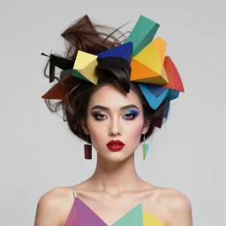 portrait of a post modern fashion model with an exuberant cubist hair style, colorful, beautiful face, octane render, vray, detailed, wide angle, halftoned, editorial illustration, matte print, grainy light, ( ( dither ) ), risograph, high contrast, screen print, rich grainy texture