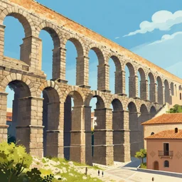 an illustration of segovia aqueduct, trending on artstation