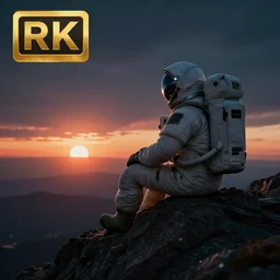 lone cyberpunk astronaut sat on top of a mountain looking at the horizon of a unknown planet, close shot, sunset, cinematic, epic, dark scenario, 8k, award winning,