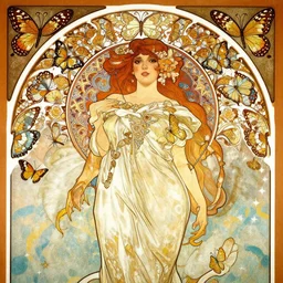 butterflies in the style of mucha