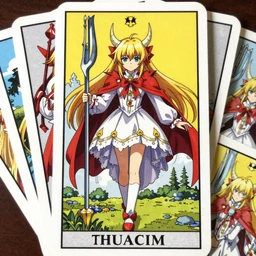 cirno, touhou project, official artwork, intricate, amazing line work, colorful, tarot cards, the devil tarot card