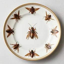 fancy dinner plate decorated with crickets. highly detailed