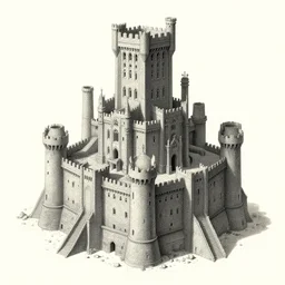 brutalist castle, scan of codex seraphinianus