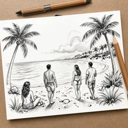 a sketch drawing, holidays, maui, beach, beautiful people, by gabo mendoza, trending on artstation