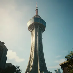 arasaka tower from cyberpunk 2 0 7 7. daylight. sunlight. light fixtures. 8 k. detailed. photorealism. artstation. 2 5 mm f / 1. 7 asph lens. ultra realistic