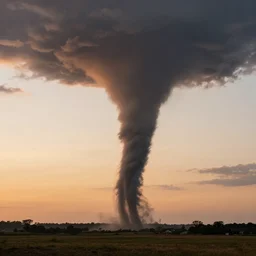 amazing tornado in the distant landscape in sunset by marc adamus, beautiful dramatic lighting, powerful tornado