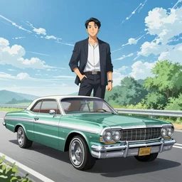 An anime art of one korean leader, digital art, 8k resolution, anime style, high detail, lowrider style, wide angle