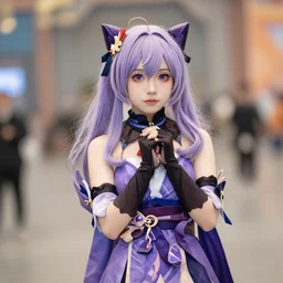 keqing from genshin impact, photo, hd, dslr, bokeh depth of field