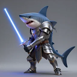 side portrait of a shark in knight armor holding a lightsaber, 3 d render, hyper - realistic, detailed, ruan jia, wlop, fantasy, scifi, magic the gathering