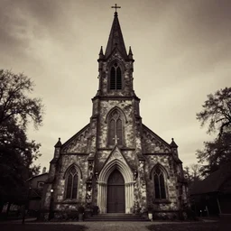vintage photo of an old haunted church, eerie, nostalgic, horror
