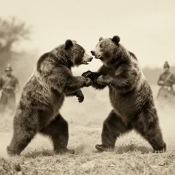 Bear fighting in war, vintage photo