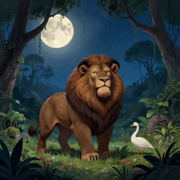 happy eden night grand beast on hunting grounds jungle fantasy illustration sharp focus moonlit vista starlight painted ruan jia raymond swanland lawrence alma tadema zdzislaw beksinski norman rockwell tom lovell alex malveda greg staples