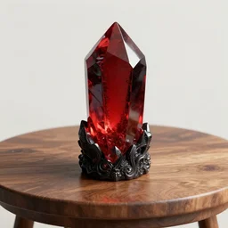 a red and black cystal in the wood table in digital in art intricate, fantasy