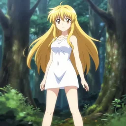 isekai beautiful anime girl hestia danmachi, kamisama standing in forest. flat face. aesthetic, golden ratio. beautiful lineart, ranking on contest, artstation, soft lighting, artistic pose, character concept, cinematic, motion blur, chromatic abberation.