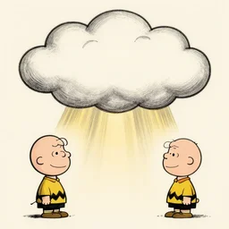 clouds in the shape of charlie brown light rays by dan mumford and peter doig and edward hopper, symmetrical, minimal, black ink, thick lines highly detailed, muted colours 8 k