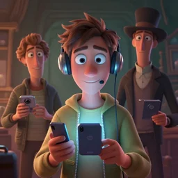 Lofi portrait with gadgets, Pixar style by Joe Fenton and Stanley Artgerm and Tom Bagshaw and Tim Burton