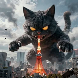 massive evil cat - monster destroys tokyo